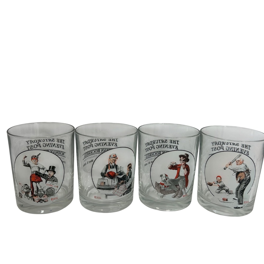 Norman Rockwell Glassware Collection The Saturday Evening Post Set of 4 Tumblers